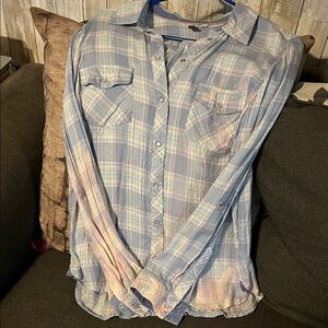 Women’s Button-Up Shirt in Blue and Pink
